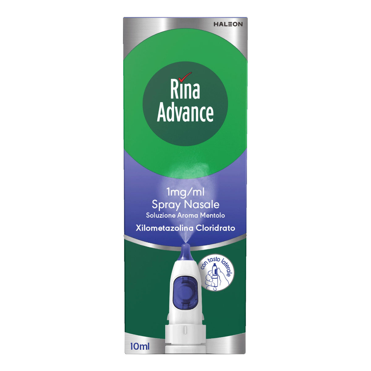 RINAADVANCE*spray nasale 10 ml 1 mg/ml soluzione con pompa attivata con tasto laterale aroma mentolo