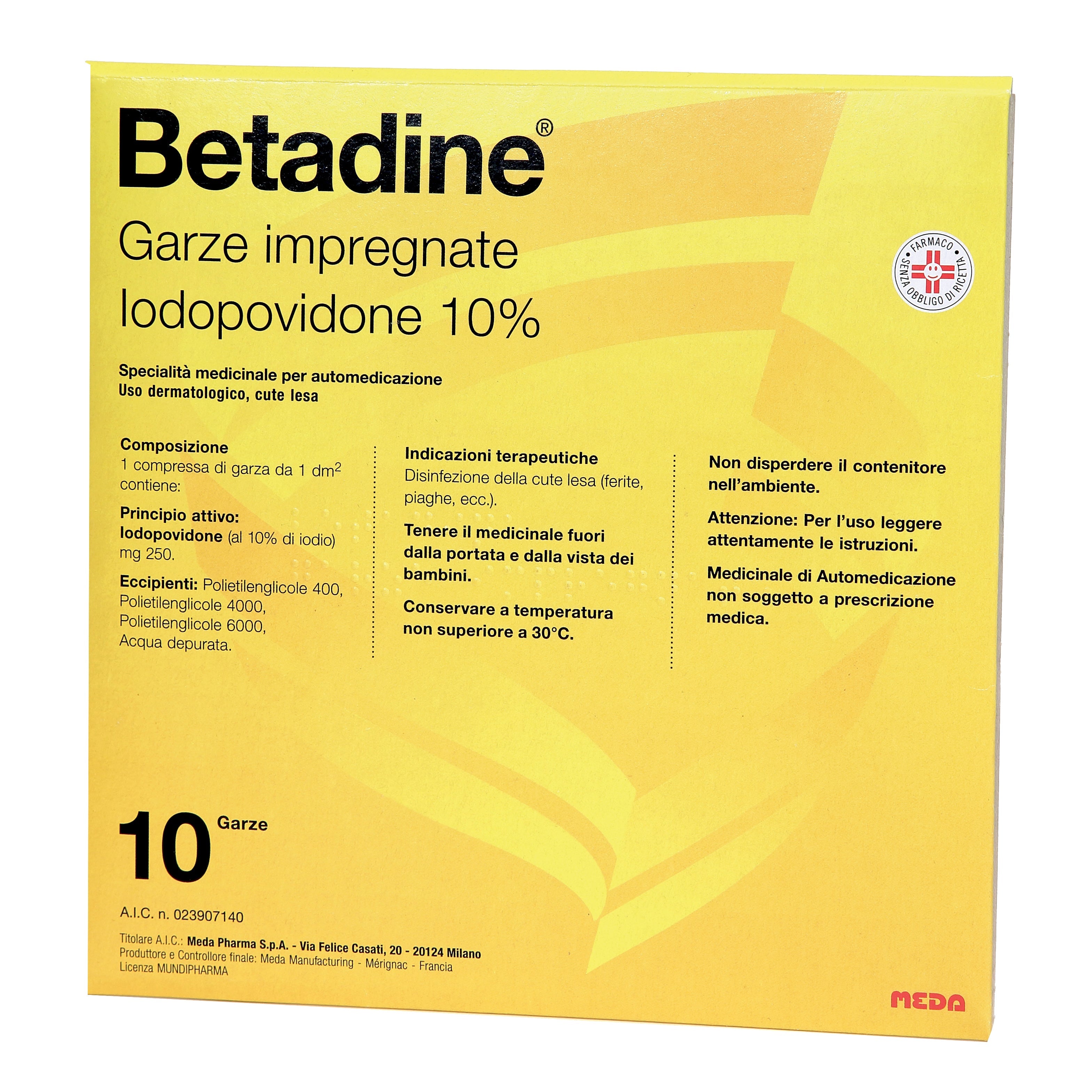 BETADINE*10 garze 10 cm x 10 cm 250 mg