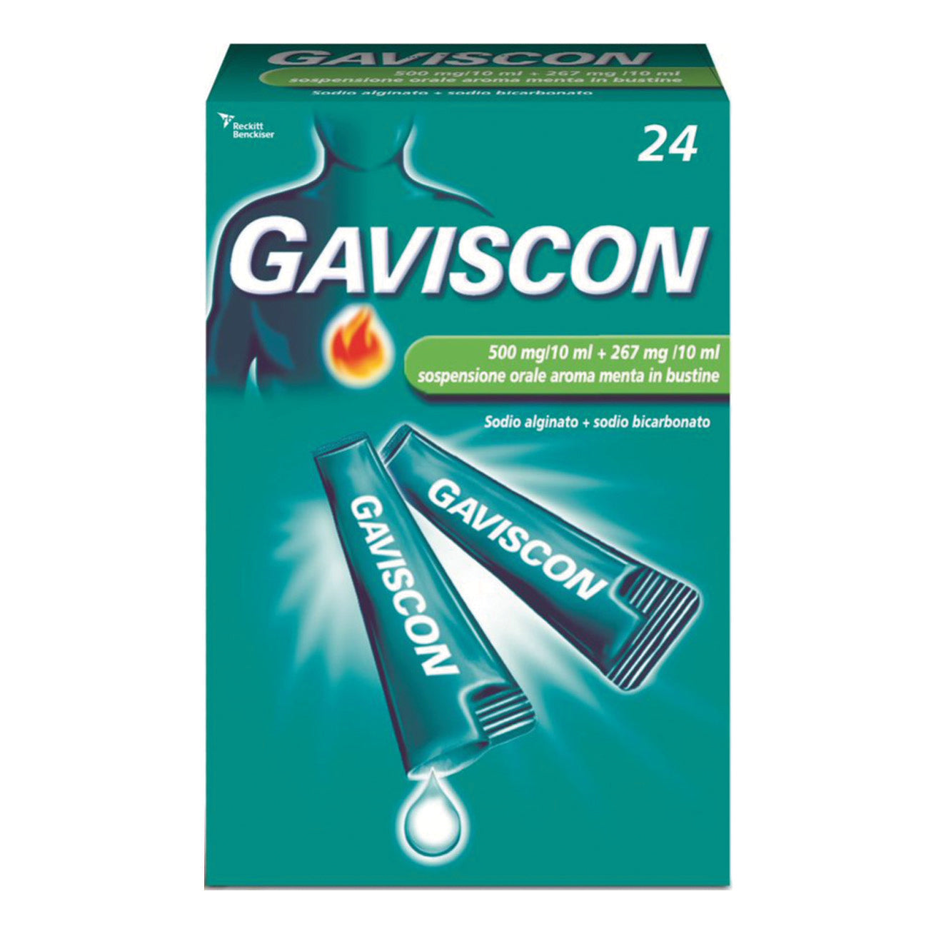 GAVISCON*24 bust orale sosp 500 mg/10 ml + 267 mg/10 ml menta