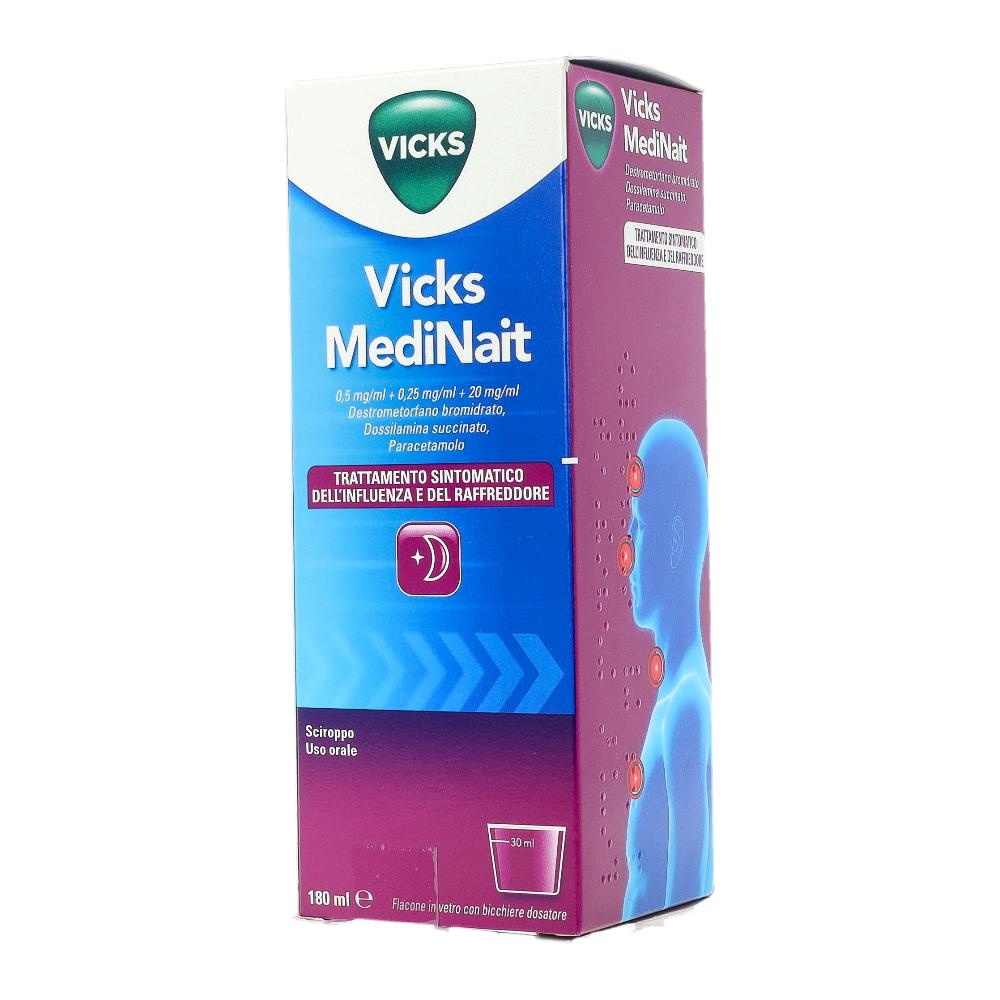 VICKS MEDINAIT*sciroppo 0,5 mg/ml + 0,25 mg/ml + 20 mg/ml 180 ml