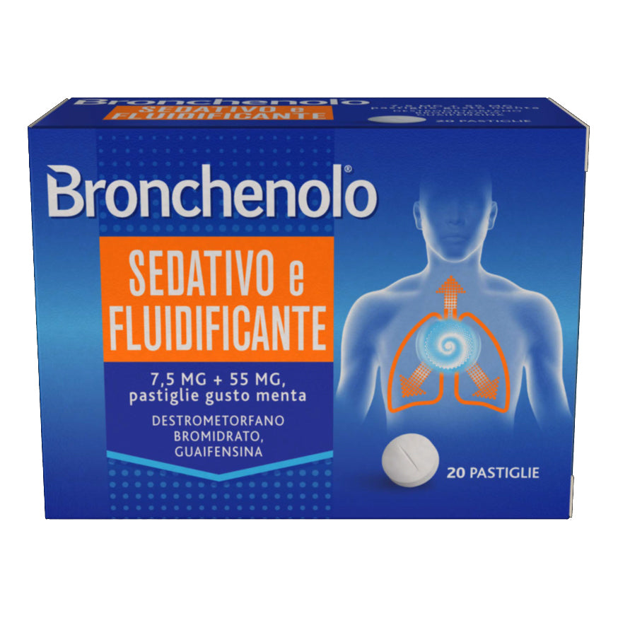 BRONCHENOLO SEDATIVO E FLUIDIFICANTE*20 pastiglie 7,5 mg + 55 mg menta