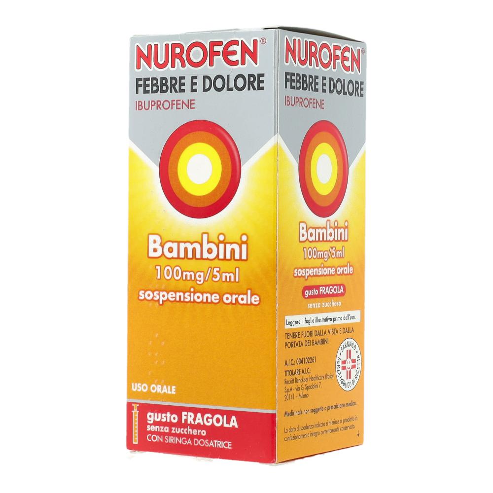 NUROFEN FEBBRE E DOLORE*BB orale sosp 150 ml 100 mg/5 ml fragola senza zucchero con siringa