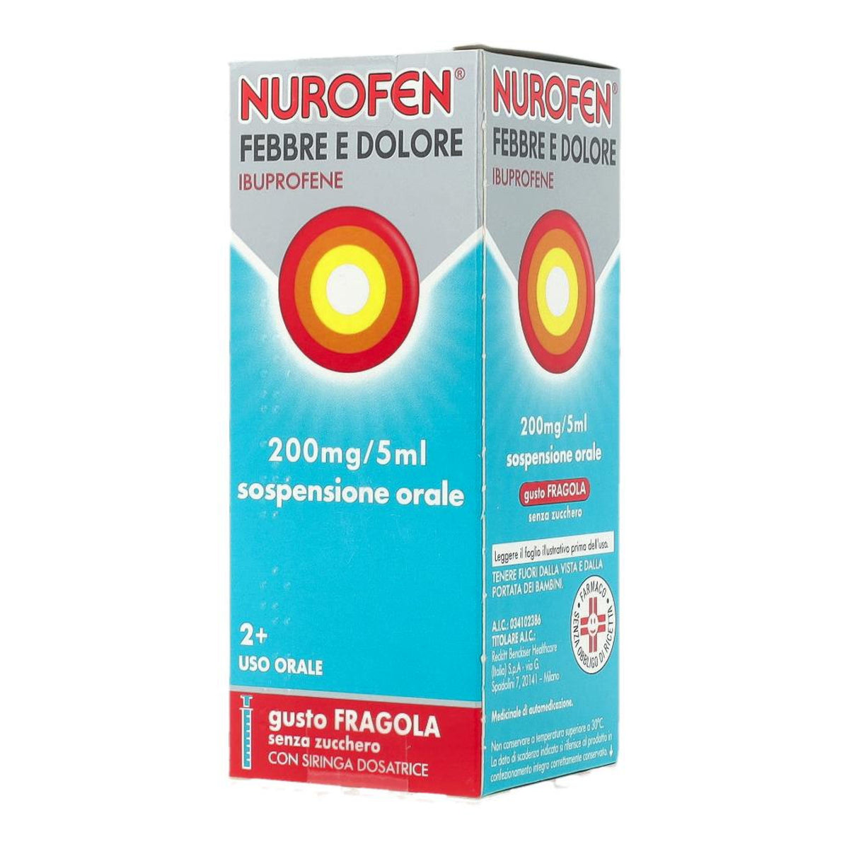 NUROFEN FEBBRE E DOLORE*orale sosp 100 ml 200 mg/5 ml fragola senza zucchero con siringa