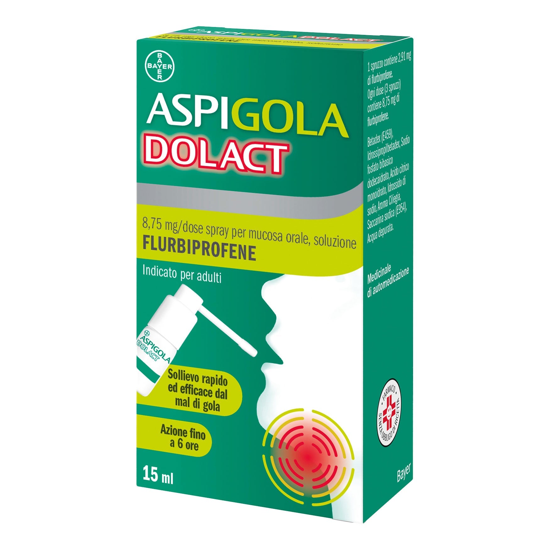 ASPIGOLADOLACT*spray mucosa orale 15 ml 8,75 mg/dose