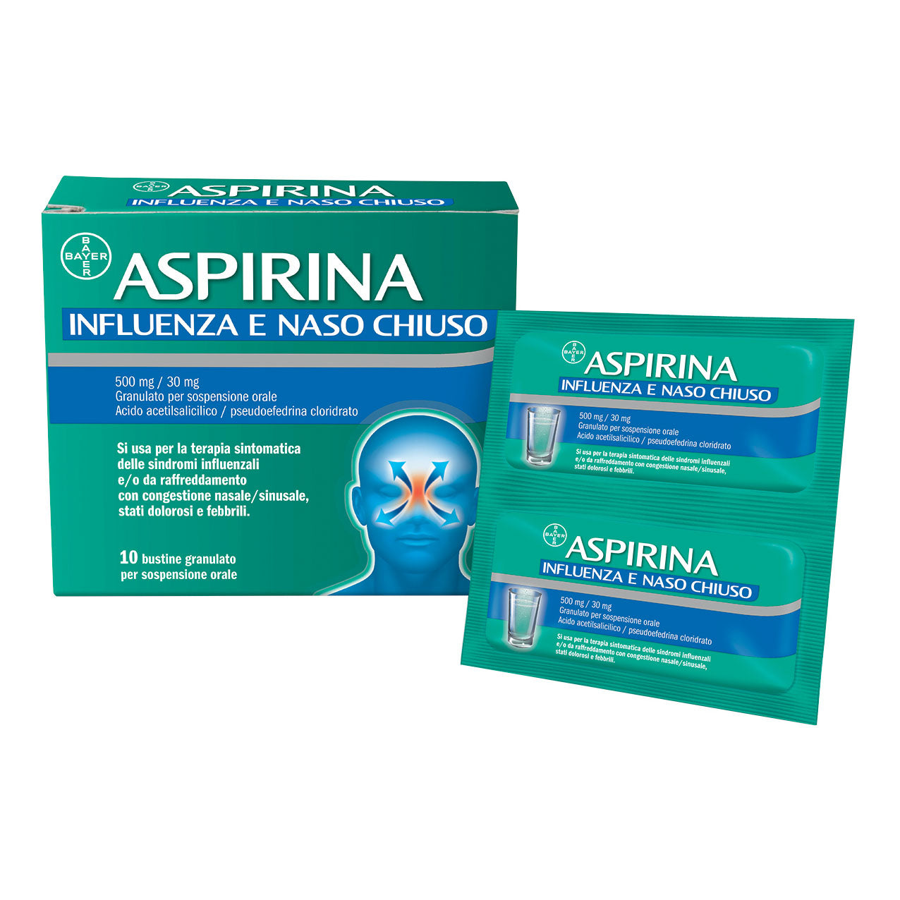 ASPIRINA INFLUENZA E NASO CHIUSO*orale 10 bust 500 mg + 30 mg