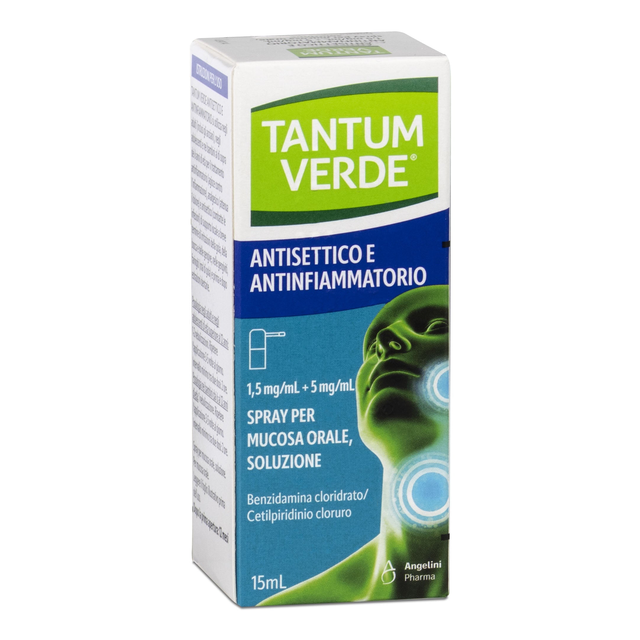 TANTUM VERDE ANTISETTICO E ANTINFIAMMATORIO*spray mucosa orale 1 flacone 15 ml 1,5 mg/ml + 5 mg/ml