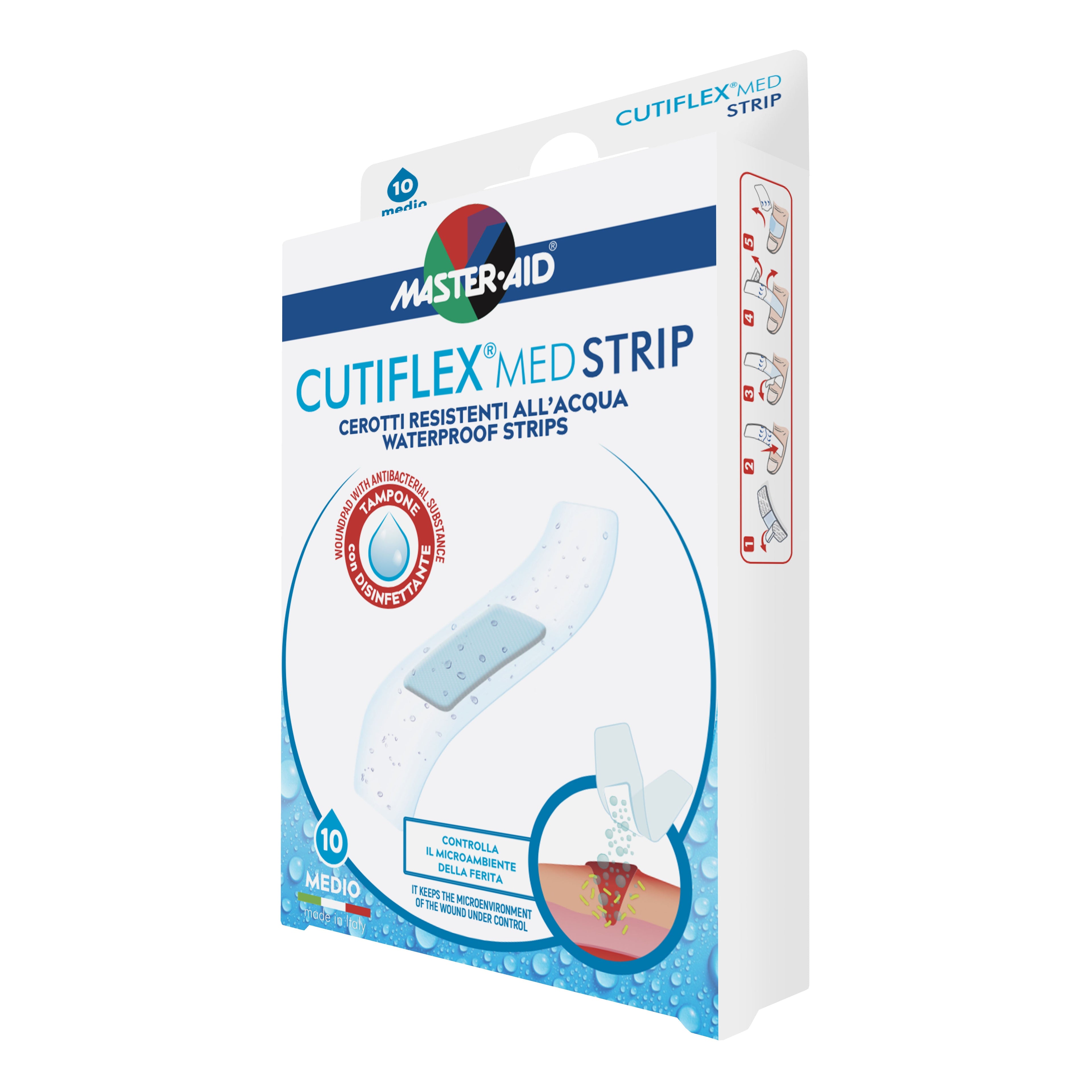 CEROTTO MASTER-AID CUTIFLEXMED STRIP TRASPARENTE IMPERMEABILE SUPPORTO IN POLIURETANO MEDIO 10 PEZZI