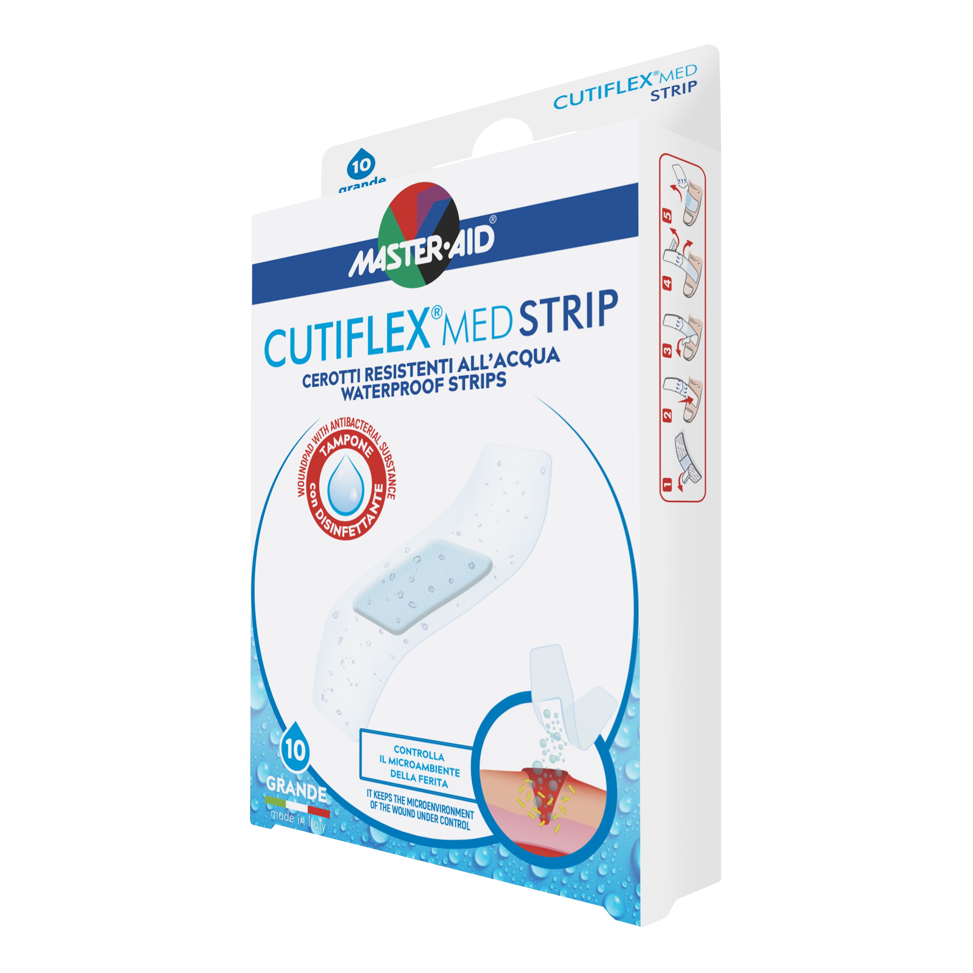 CEROTTO MASTER-AID CUTIFLEXMED STRIP TRASPARENTE IMPERMEABILE SUPPORTO IN POLIURETANO GRANDE 10 PEZZI