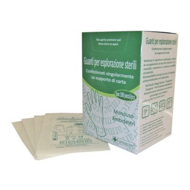 GUANTO IN POLIETILENE STERILE MISURA GRANDE AMBIDESTRI OMOGENEI TRASPARENTI E PRIVI DI POLVERE LUBRIFICANTE INDICATI PERUSO OSTETRICO GINECOLOGICO UROLOGICO