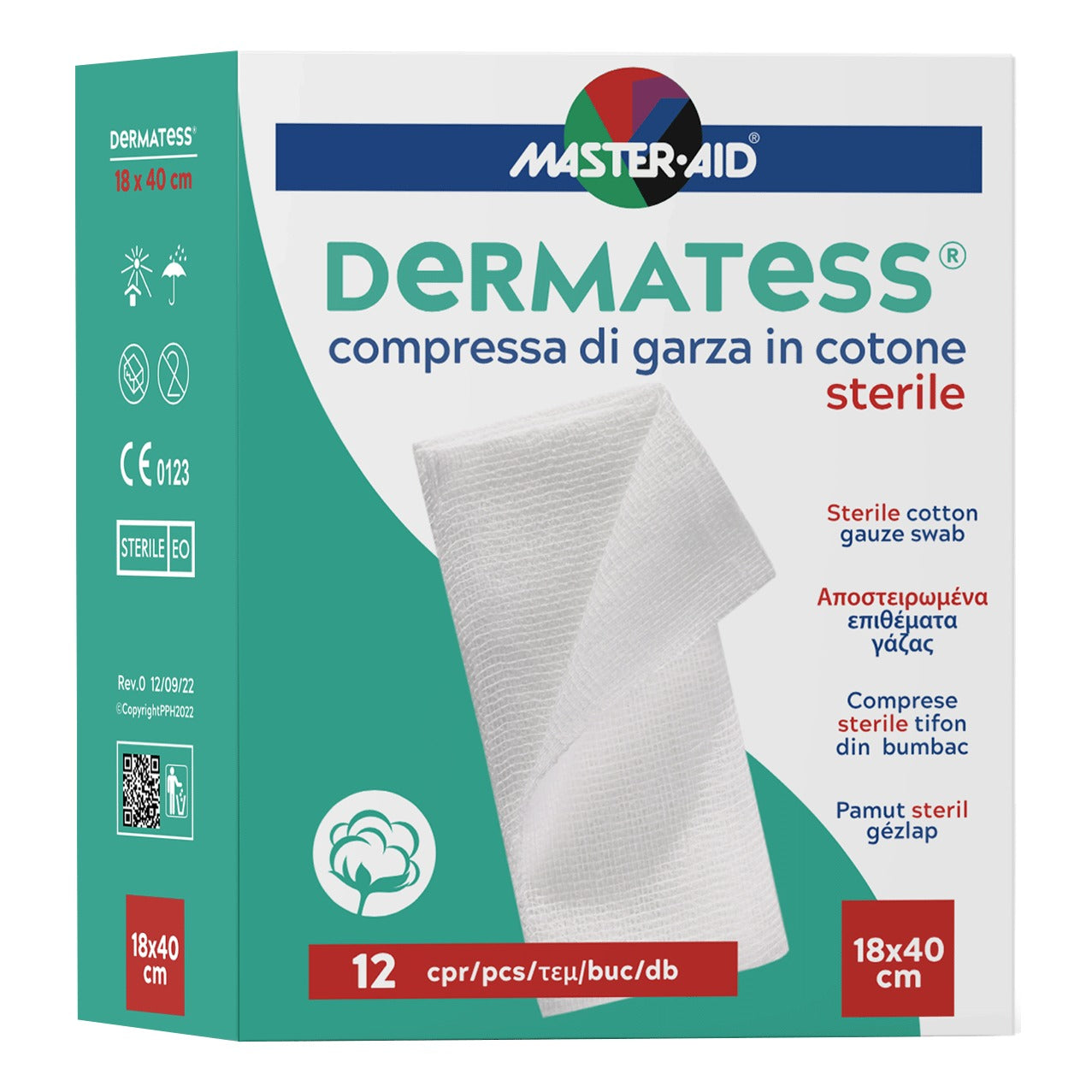 GARZA COMPRESSA MASTER-AID DERMATESS COTONE 18X40CM 12 PEZZI