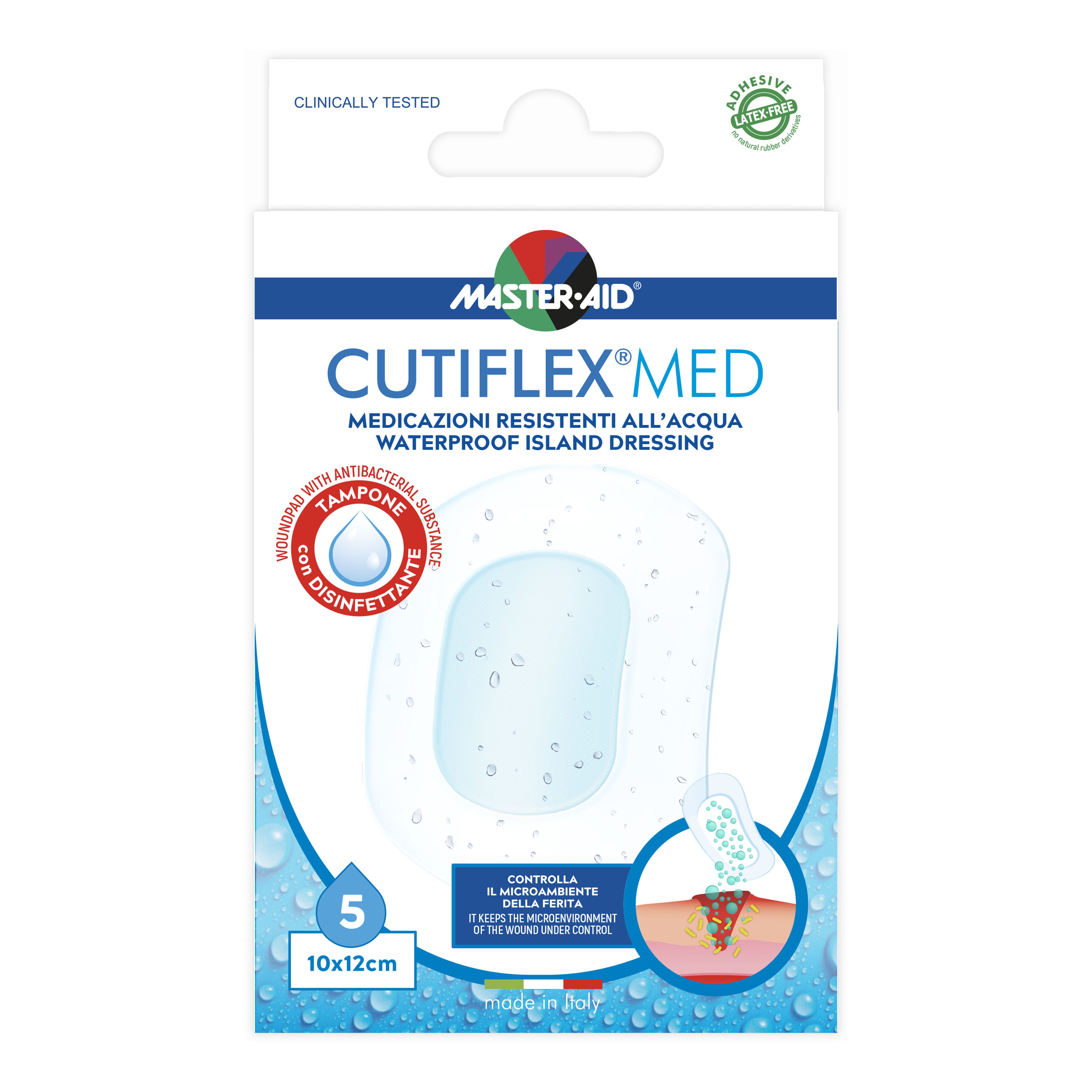 MEDICAZIONE AUTOADESIVA TRASPARENTE IMPERMEABILE MASTER-AIDCUTIFLEXMED 10X12 CM 5 PEZZI