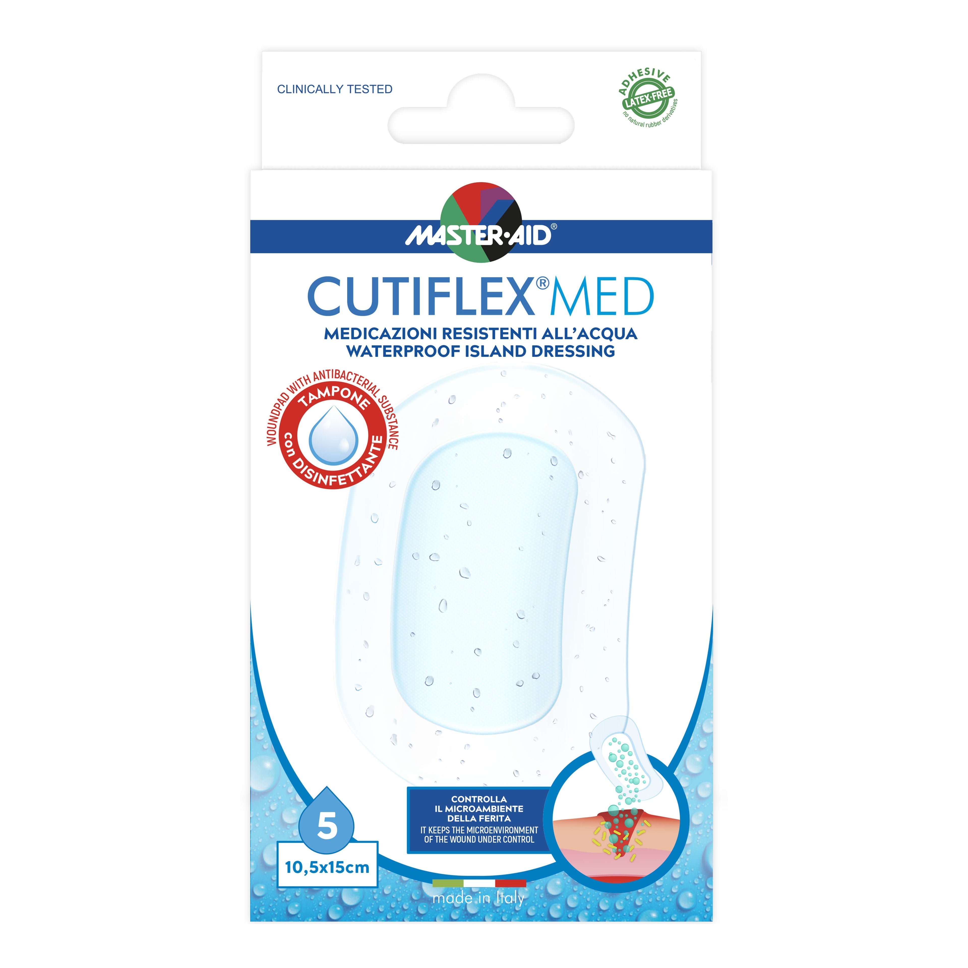 MEDICAZIONE AUTOADESIVA TRASPARENTE IMPERMEABILE MASTER-AIDCUTIFLEXMED 10,5X15 CM 5 PEZZI