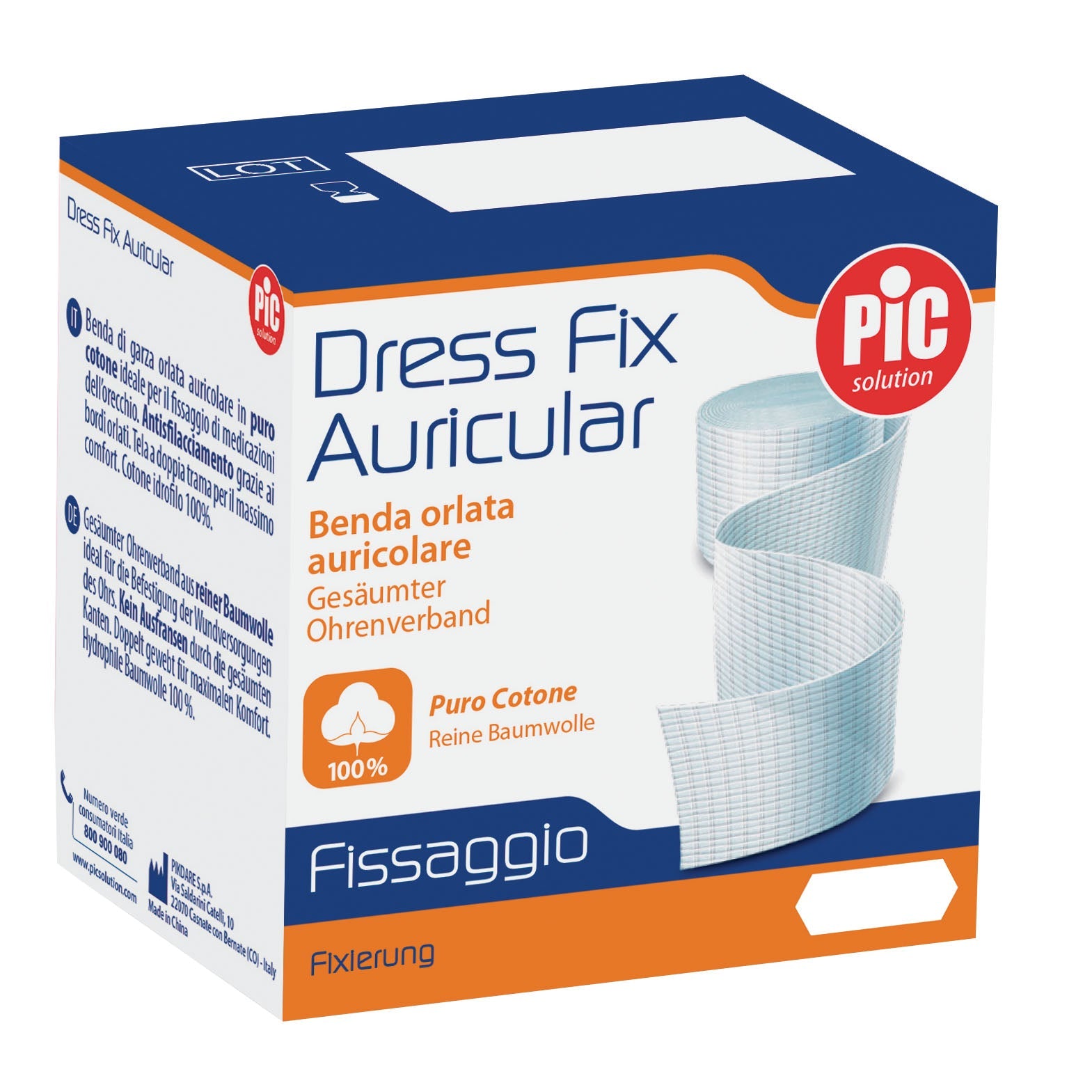 BENDA ORLATA GARZATA IN COTONE 100% AURICOLARE PIC CON TRAMAMOLTO FITTA MORBIDA E IDROFILA IN ASTUCCIO MISURA 500X1CM DRESSFIX