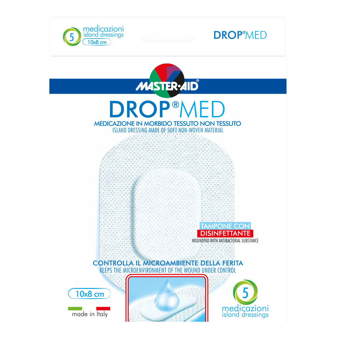 MEDICAZIONE COMPRESSA AUTOADESIVA DERMOATTIVA IPOALLERGENICAAERATA MASTER-AID DROP MED 10X8 5 PEZZI