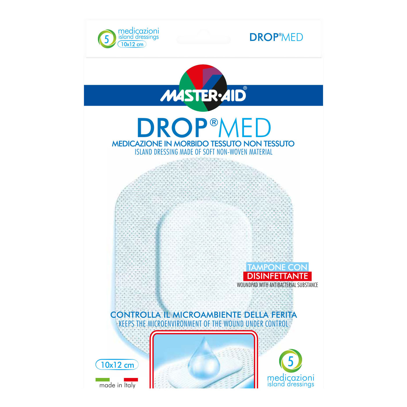 MEDICAZIONE COMPRESSA AUTOADESIVA DERMOATTIVA IPOALLERGENICAAERATA MASTER-AID DROP MED 10X12 5 PEZZI