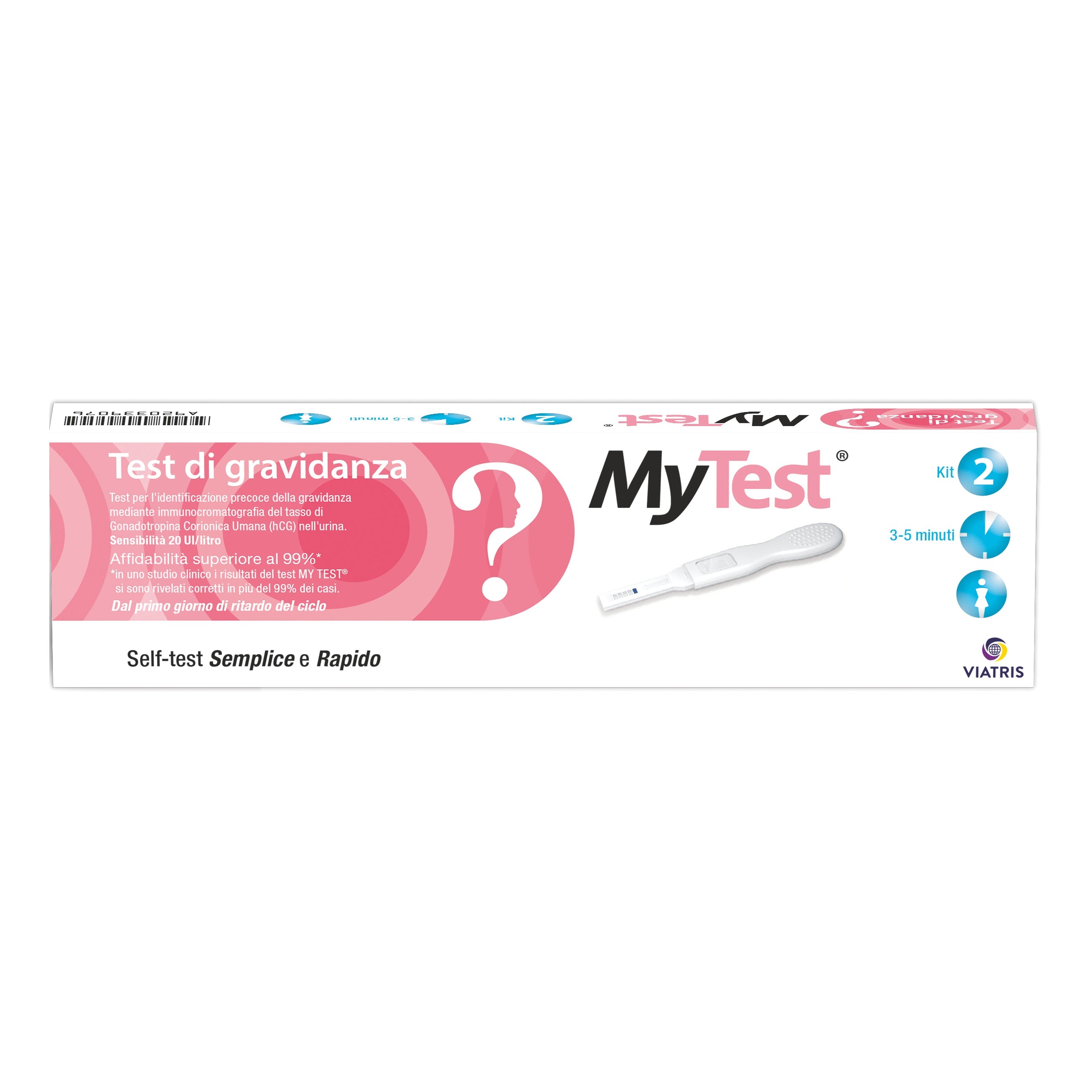 TEST DI GRAVIDANZA RAPIDO HCG MYTEST 2 PEZZI