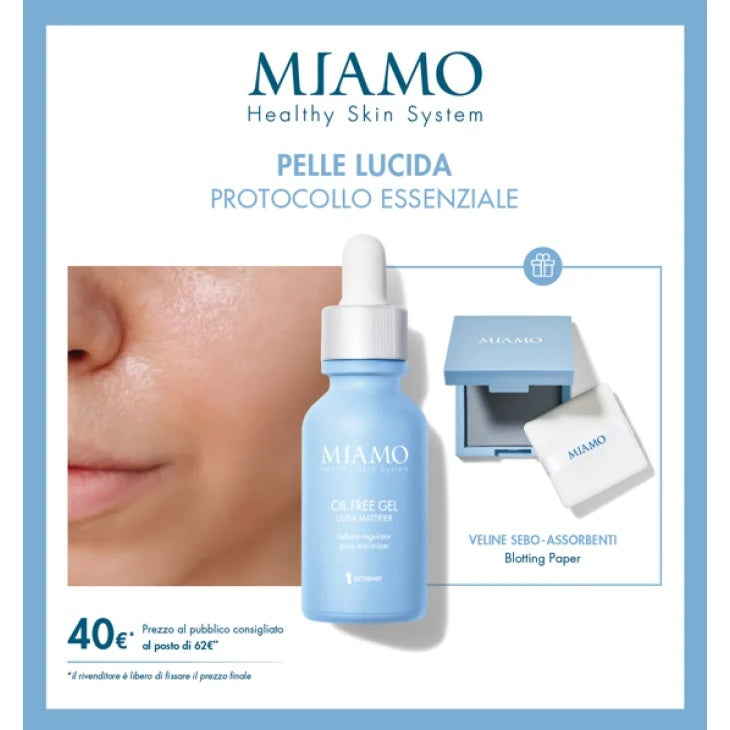 MIAMO COFANETTO 2025 PROTOCOLLO PELLE LUCIDA 1 OIL FREE GEL30 ML + 1 BLOTTING PAPER