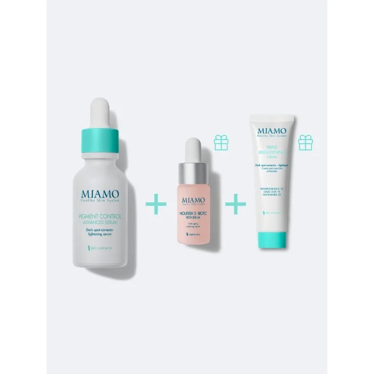 MIAMO 2025 PROT.SCHIA PROFONDO&RIVITALIZZANTE PIGMENT CONTROL ADVANCED SERUM 30 ML+ TRIPLE BRIGHTENING CREAM 10 ML+ NOURISH 3 BIOTIC RICH SERUM 10 ML