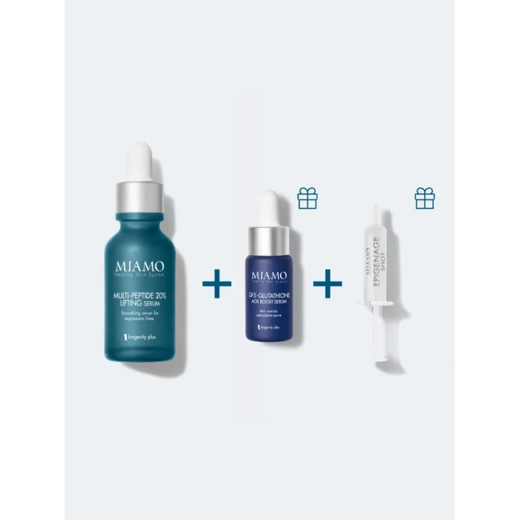 MIAMO 2026 COFANETTO LIFT&AOX MULTI PEPTIDE 20% LIFTING SERUM 30 ML + GF5 GLUTATHIONE AOX BOOST SERUM 10 ML + EPIGENAGESHOT 1 ML