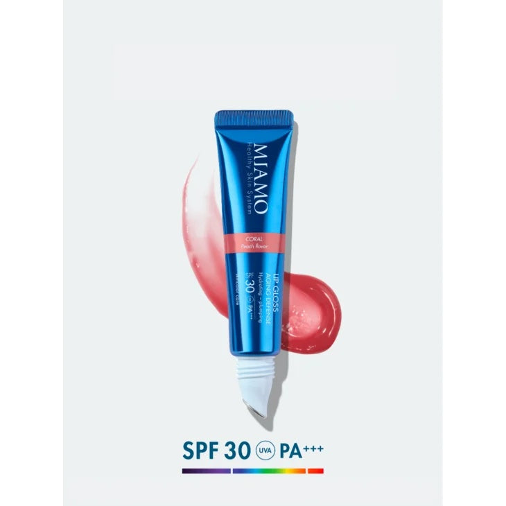 MIAMO SKINCOLOR CARE LIP GLOSS AGING DEFENSE SPF 30+ CORAL PEACH FLAVOR 15 ML