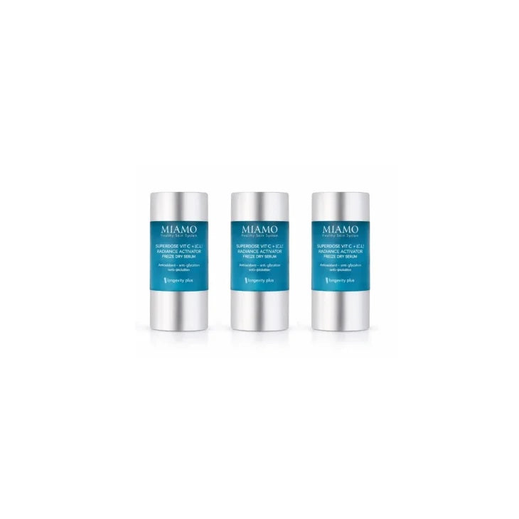 MIAMO LONGEVITY PLUS SUPERDOSE VITC C,L RADIANCE ACTIVATOR FREEZE DRY SERUM 3 PEZZI DA 5 ML