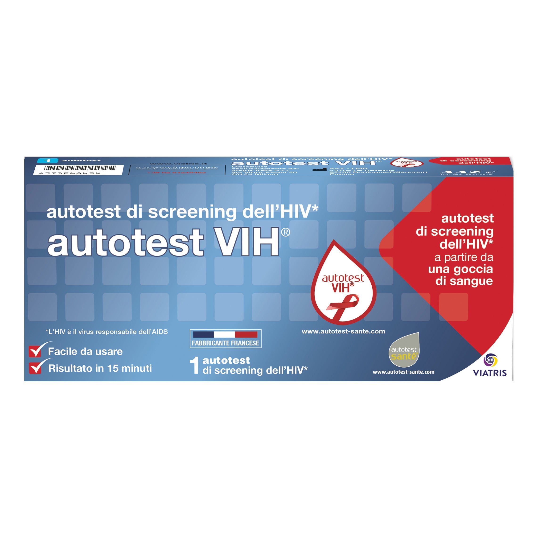 AUTOTEST VIH SCREENING DELL'HIV CONTIENE 1 AUTOTEST + SOLUZIONE + BISTURI + CEROTTO + GARZA + SALVIETTA DISINFETTANTE