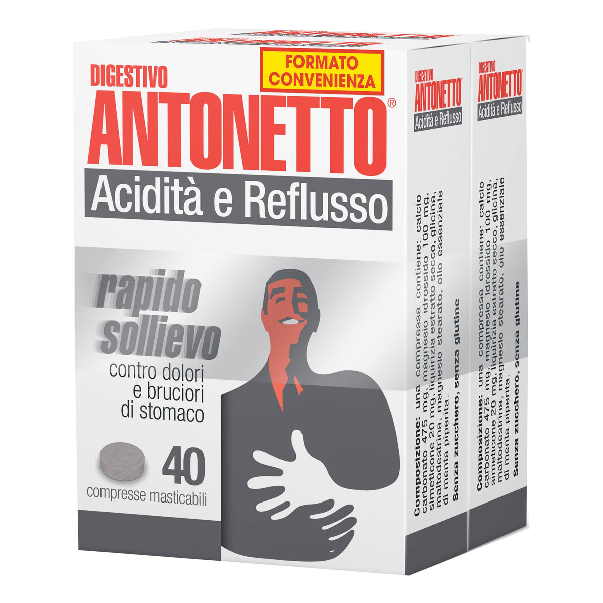 DIGESTIVO ANTONETTO ACIDITA' E REFLUSSO 80 COMPRESSE MASTICABILI 2 ASTUCCI DA 40 COMPRESSE
