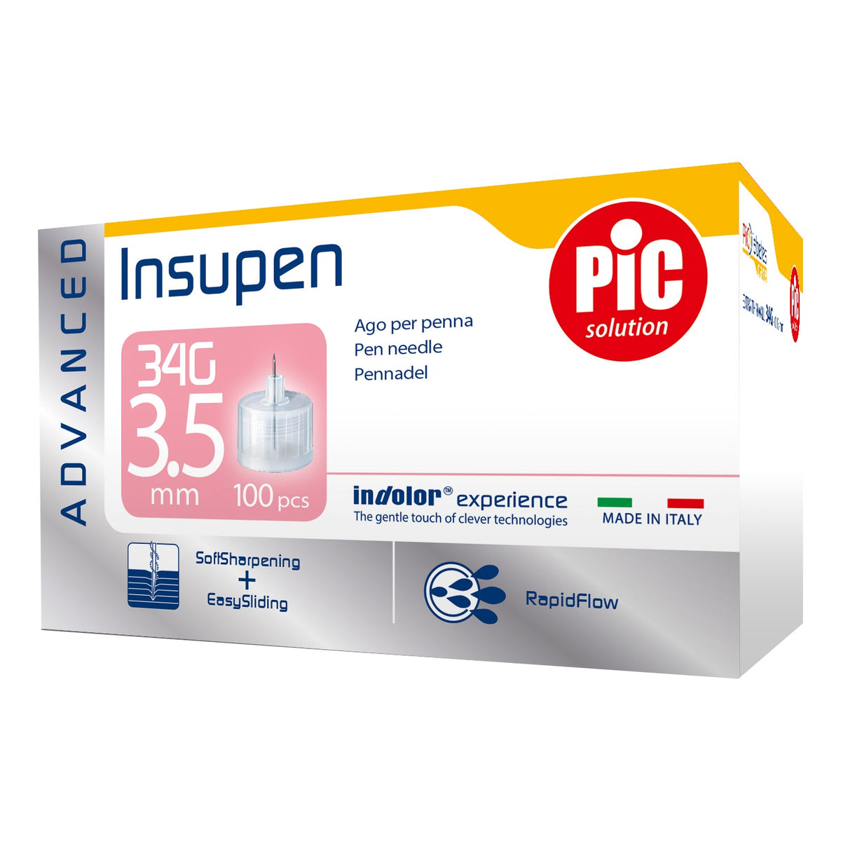 AGO PENNA INSULINA PIC INSUPEN ADVANCED GAUGE 34X3,5 MM 100PEZZI