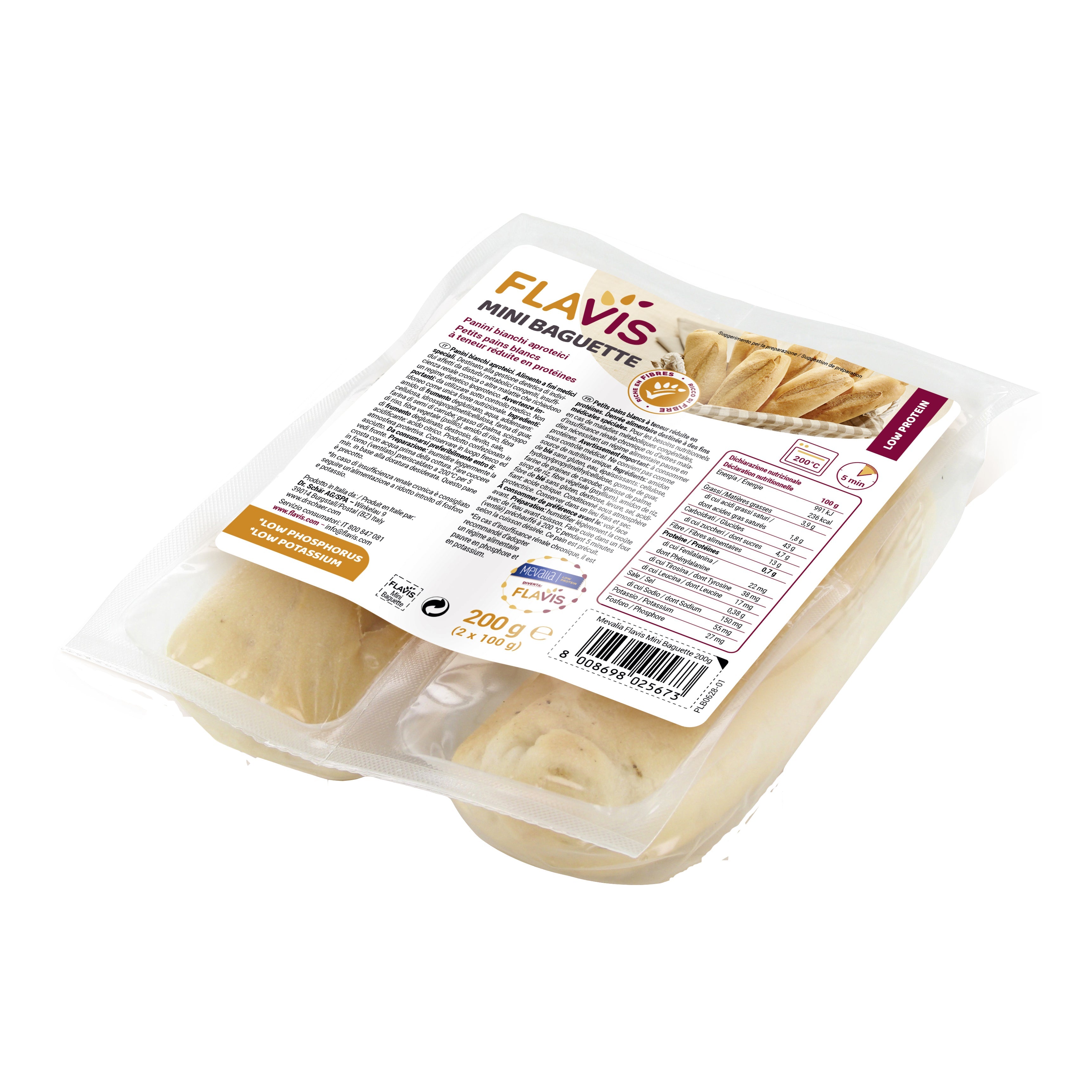 FLAVIS MINI BAGUETTE PANINI BIANCHI APROTEICI 2 PEZZI DA 100G
