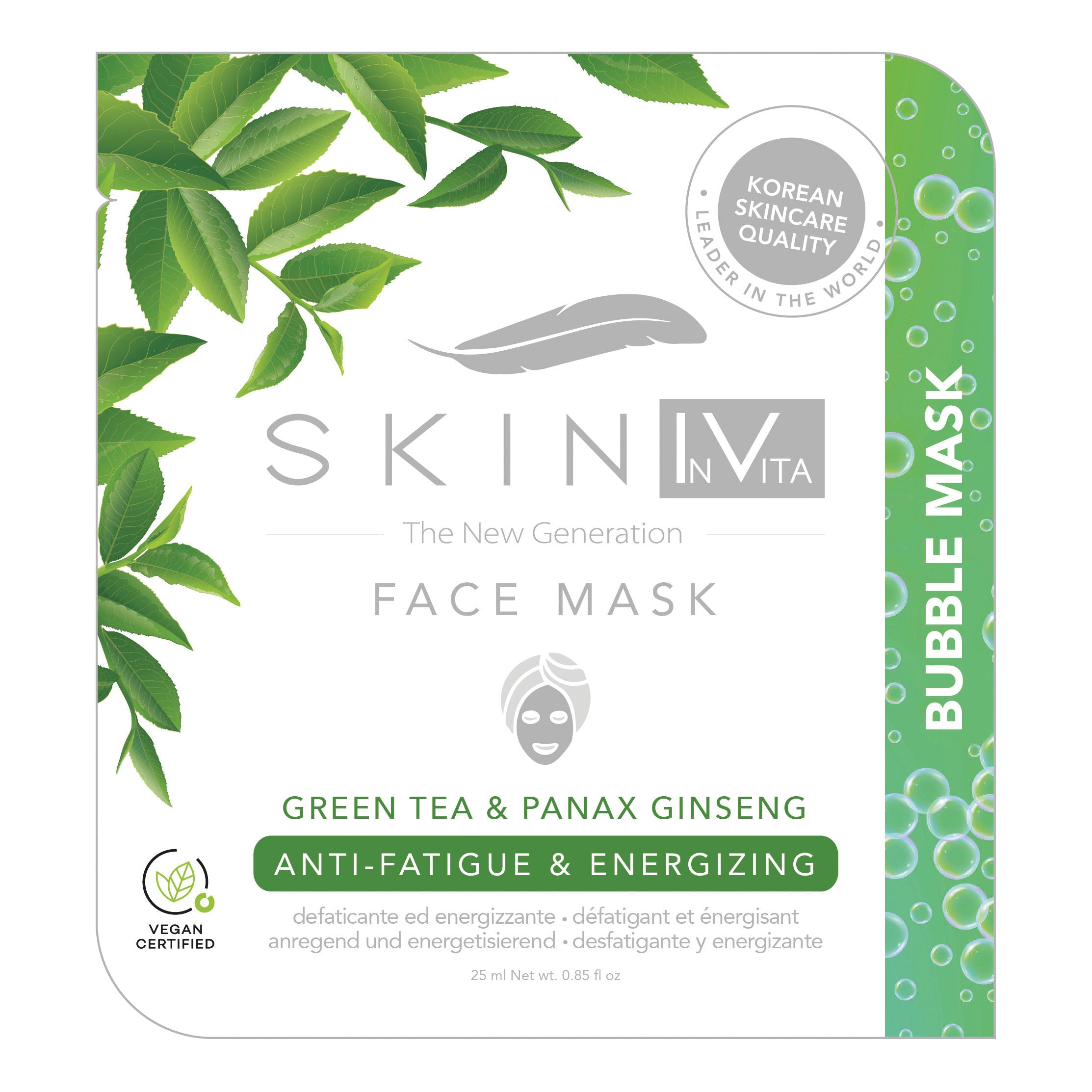 SKIN IV MASCHERA VISO COREANA MONOUSO TE' VERDE DEFATICANTEE ENERGIZZANTE 25 ML