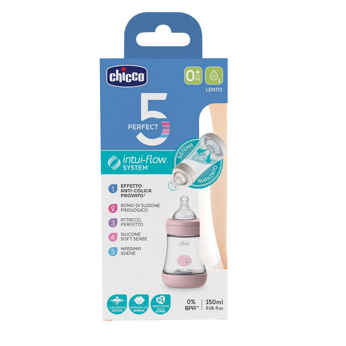 CHICCO BIBERON PERFECT 5 GIRL 150 ML IN SILICONE 1 FORO