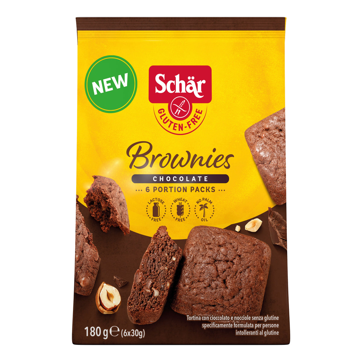 SCHAR BROWNIES CHOCOLATE TORTINA CON CIOCCOLATO E NOCCIOLE 6MONOPORZIONI DA 30 G