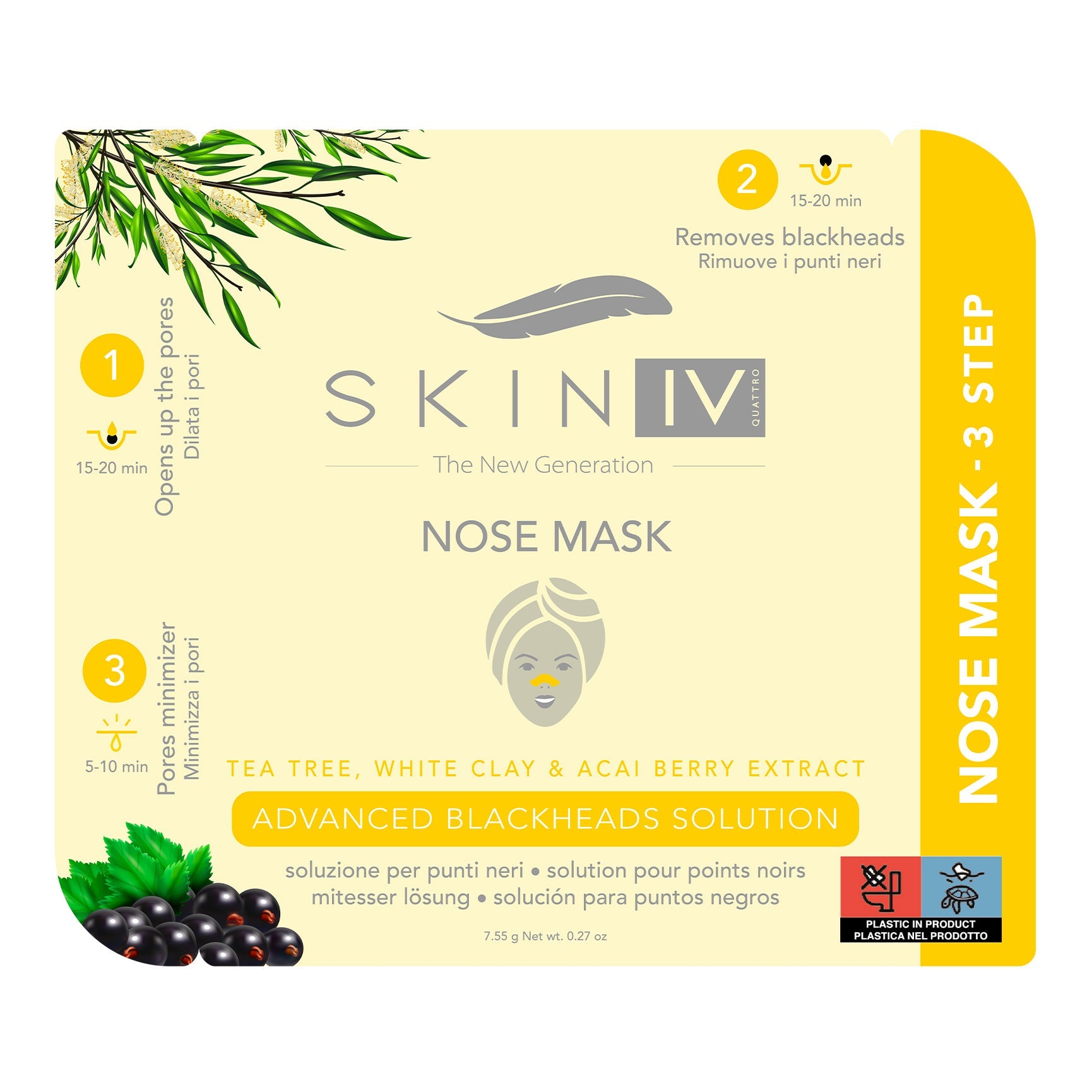 SKIN IV MASCHERA NASO 3 STEP COREANA MONOUSO SOLUZIONE PUNTINERI PER IL NASO