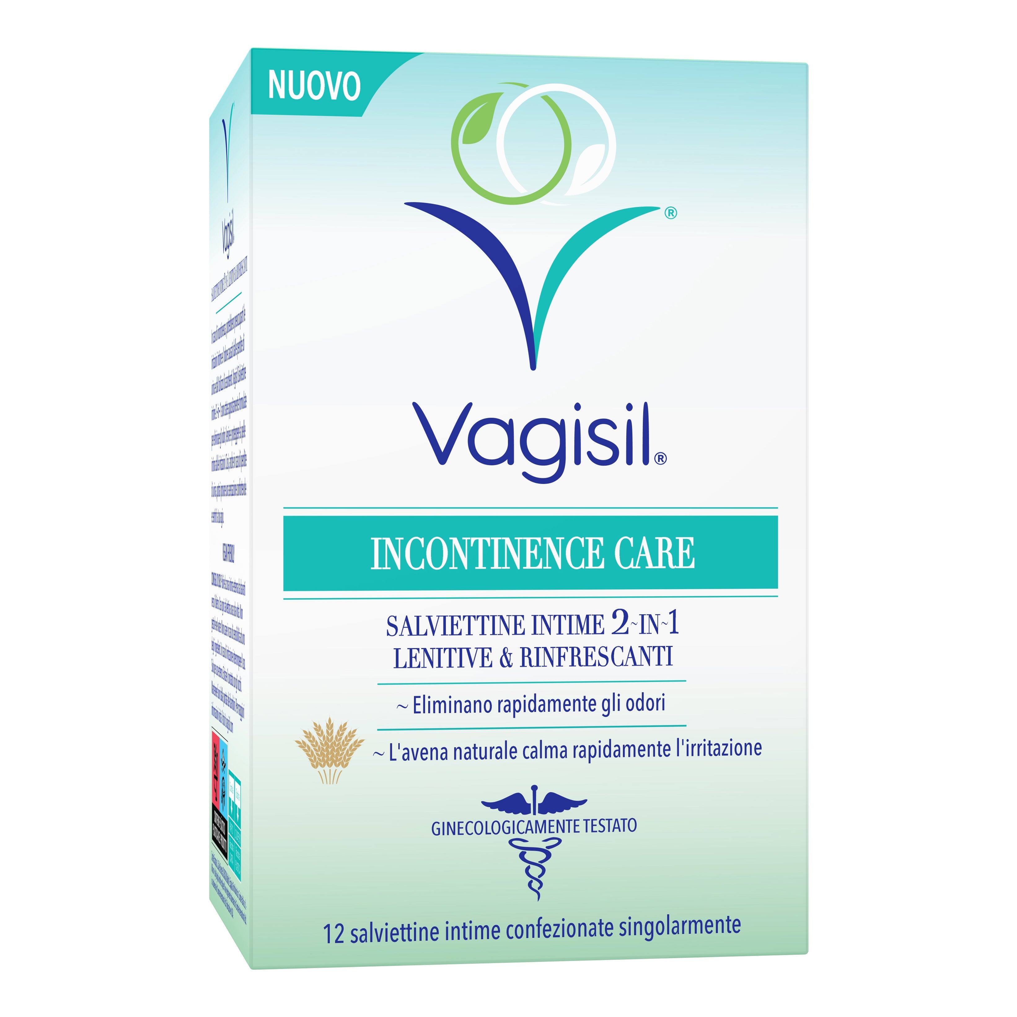 VAGISIL INCONTINENCE CARE SALVIETTINE INTIME 2IN1 LENITIVE &RINFRESCANTI 12 PEZZI