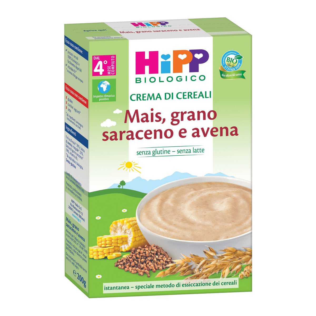 HIPP BIO CREMA CEREALI MAIS/GRANO SARACENO/AVENA 200 G