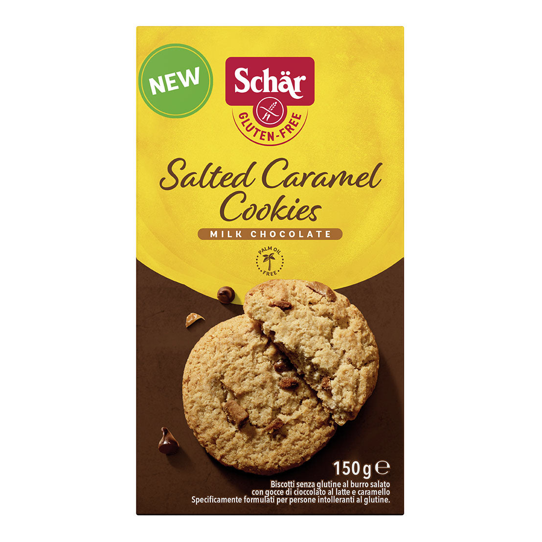 SCHAR SALTED CARAMEL COOKIES CON GOCCE DI CIOCCOLATO AL LATTE E CARAMELLO 150 G