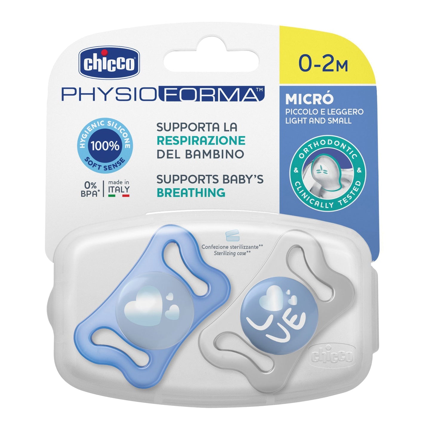 CHICCO SUCCHIETTO MICRO AZZURRO SILICONE 0-2M 2 PEZZI