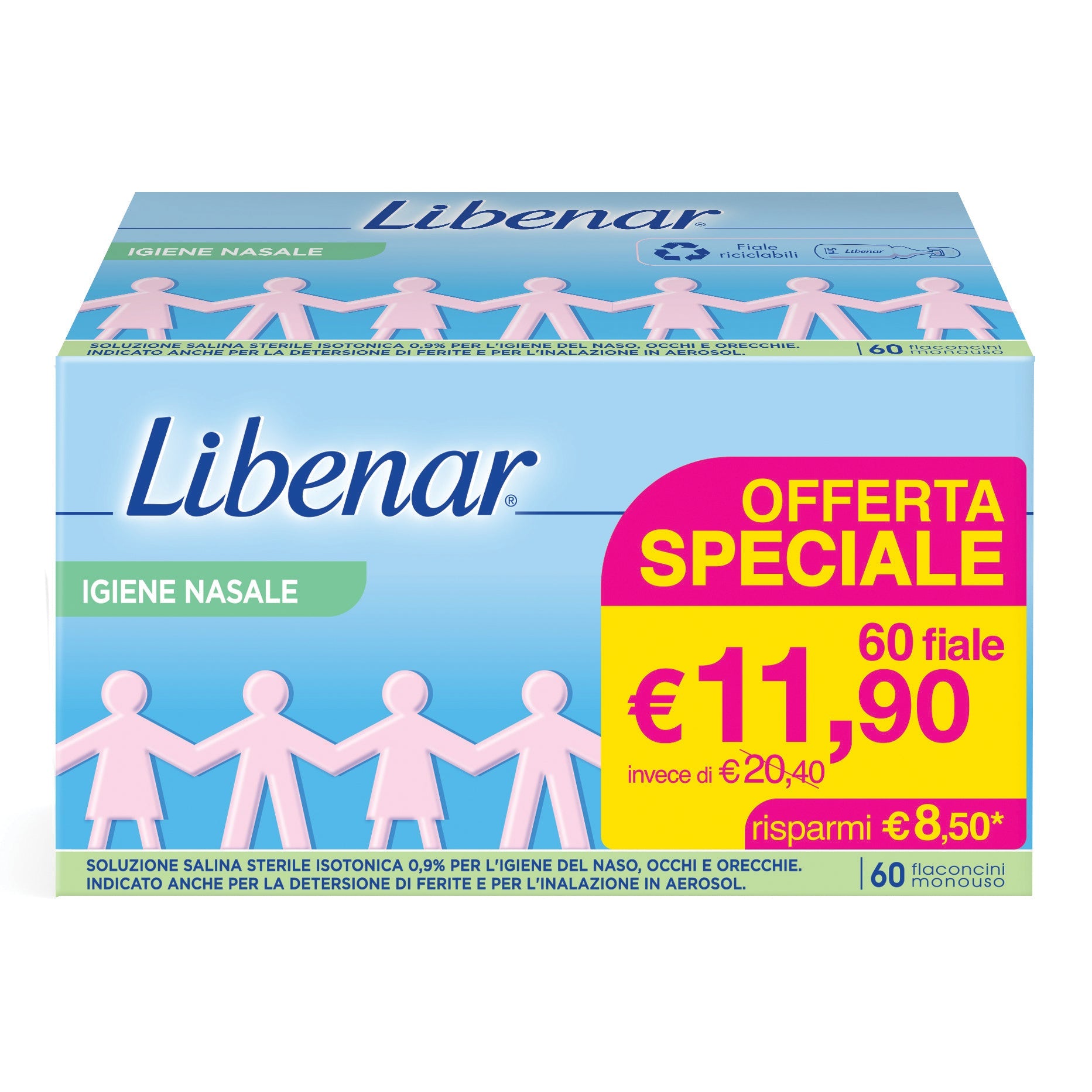 SOLUZIONE SALINA ISOTONICA 0,9% LIBENAR PER IGIENE NASALE 60FLACONCINI MONOUSO X 5 ML