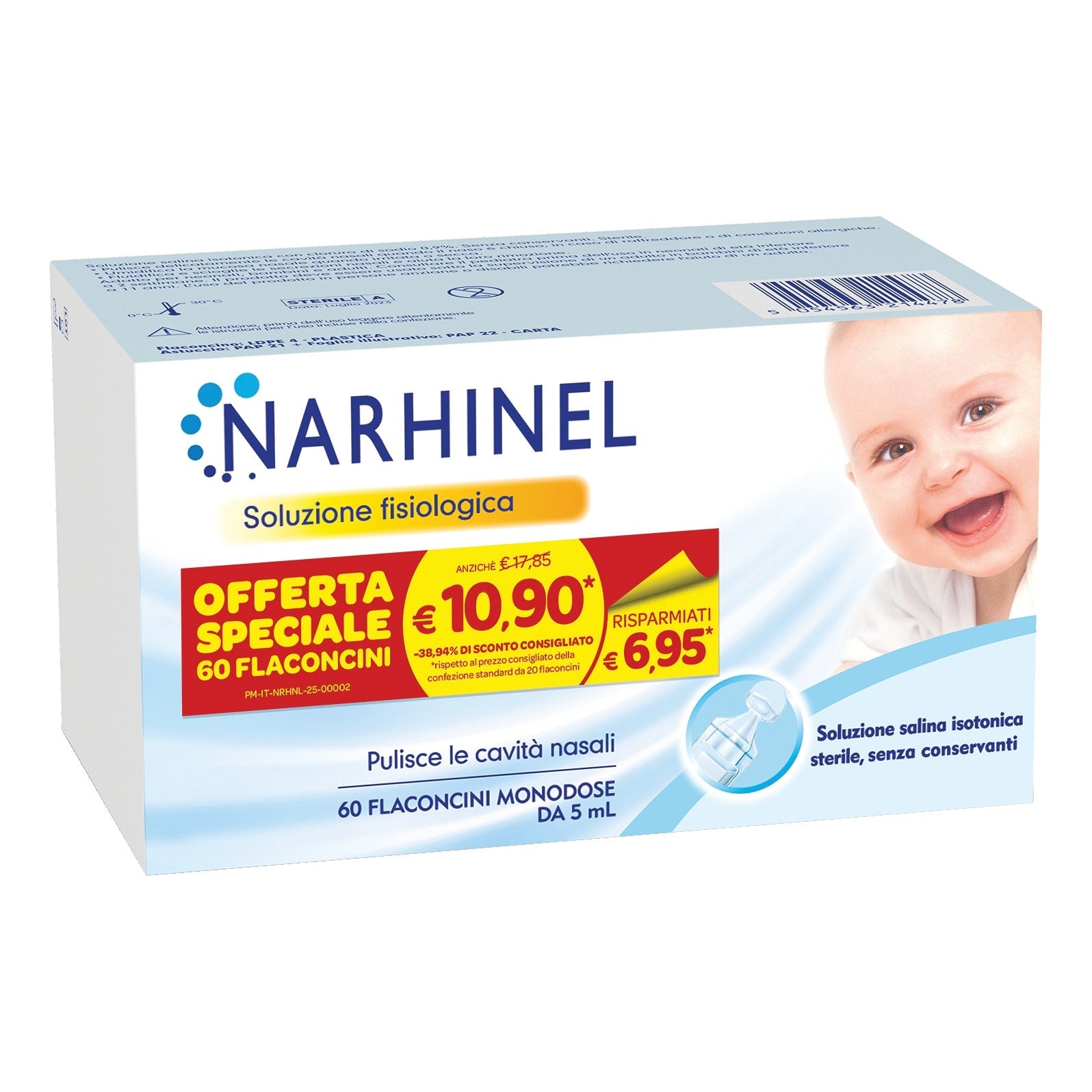 SOLUZIONE FISIOLOGICA PER ASPIRATORE NASALE NARHINEL 60 FLACONCINI DA 5 ML